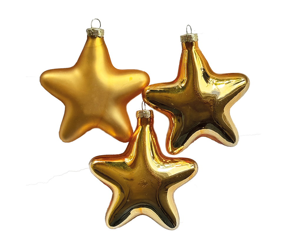 Christbaumschmuck, Sterne-Set 3 Stk., Gold, Glas Christbaumschmuck, Sterne-Set 3 Stk., Gold, Glas
