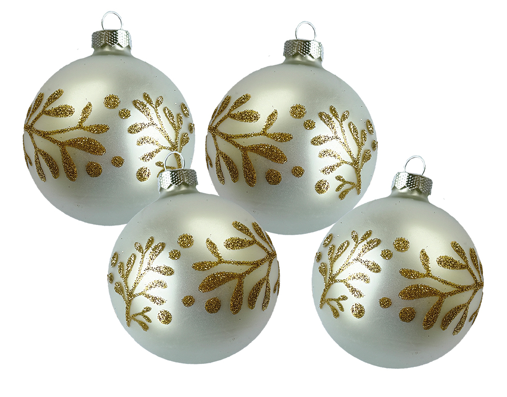 Christbaumschmuck, Kugel-Set 4 Stk., Silber mit Gold verziert Christbaumschmuck, Kugel-Set 4 Stk., Silber mit Gold verziert