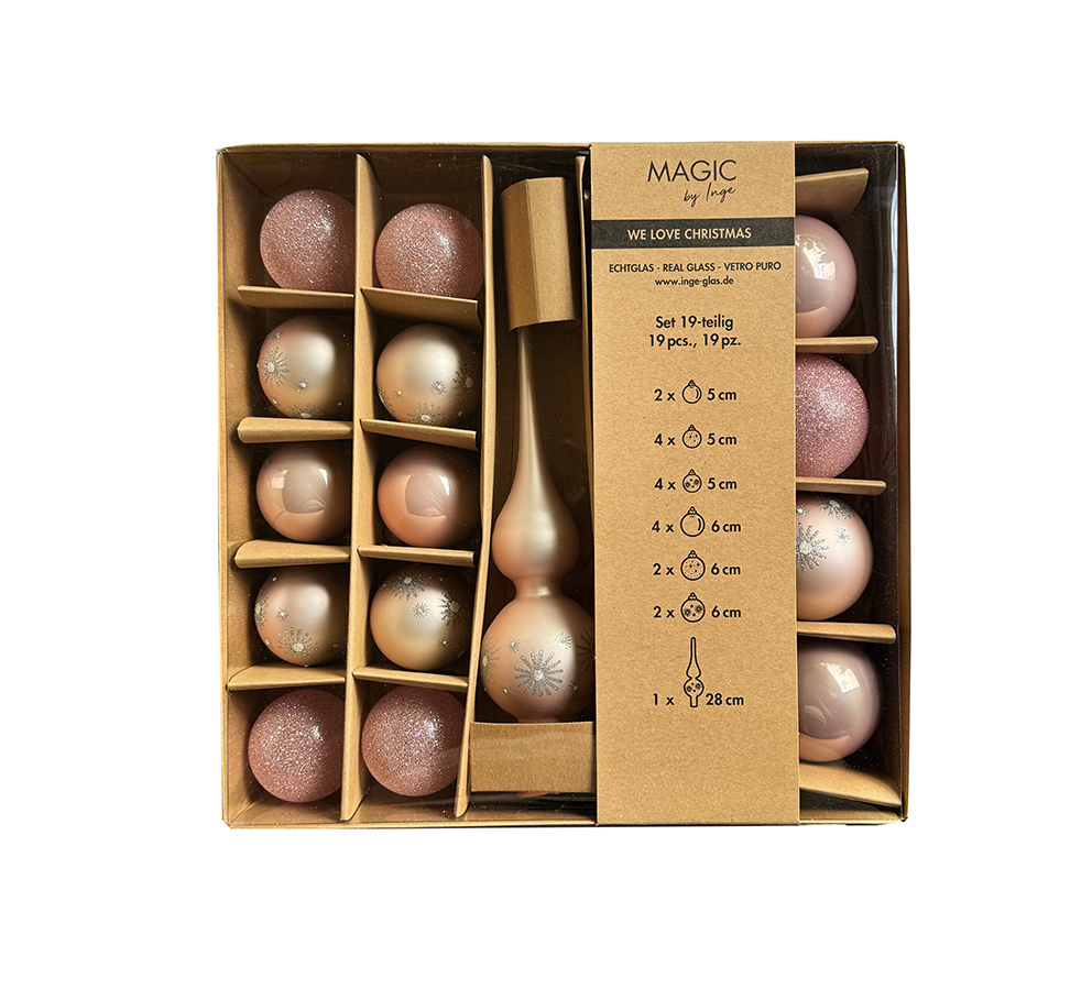 Christbaumschmuck, Kugel-Set 19 Stk., Rosa Pastell, Glas