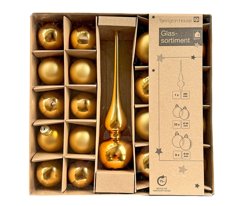 Christbaumschmuck, Kugel-Set 19 Stk., Gold, Glas